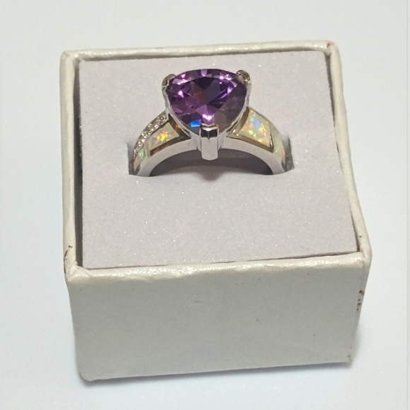 Art Deco Silver Gemstone Wedding Rings For Women , Sz 6 - Picture 8 of 11